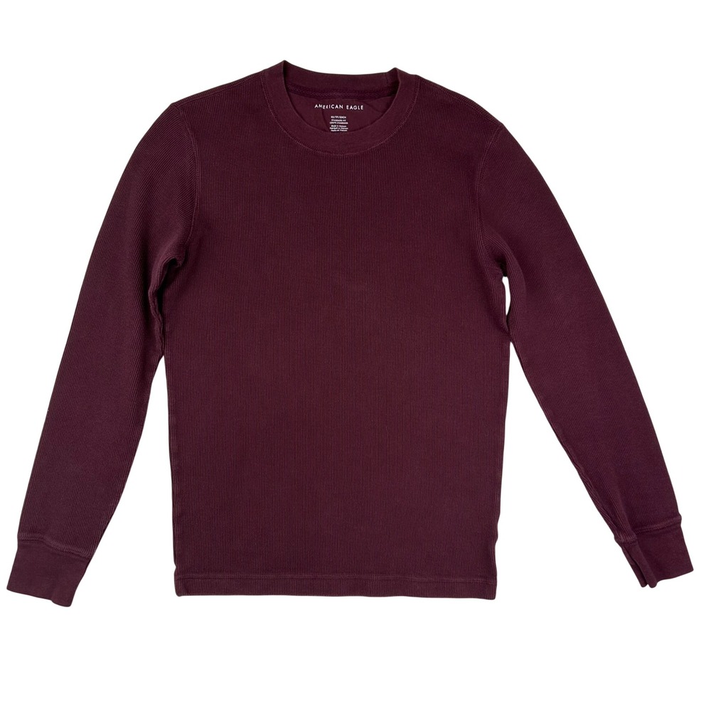 American Eagle Outfitters Burgundy Ribbed Long‎ Sleeve Thermal Shirt XS
